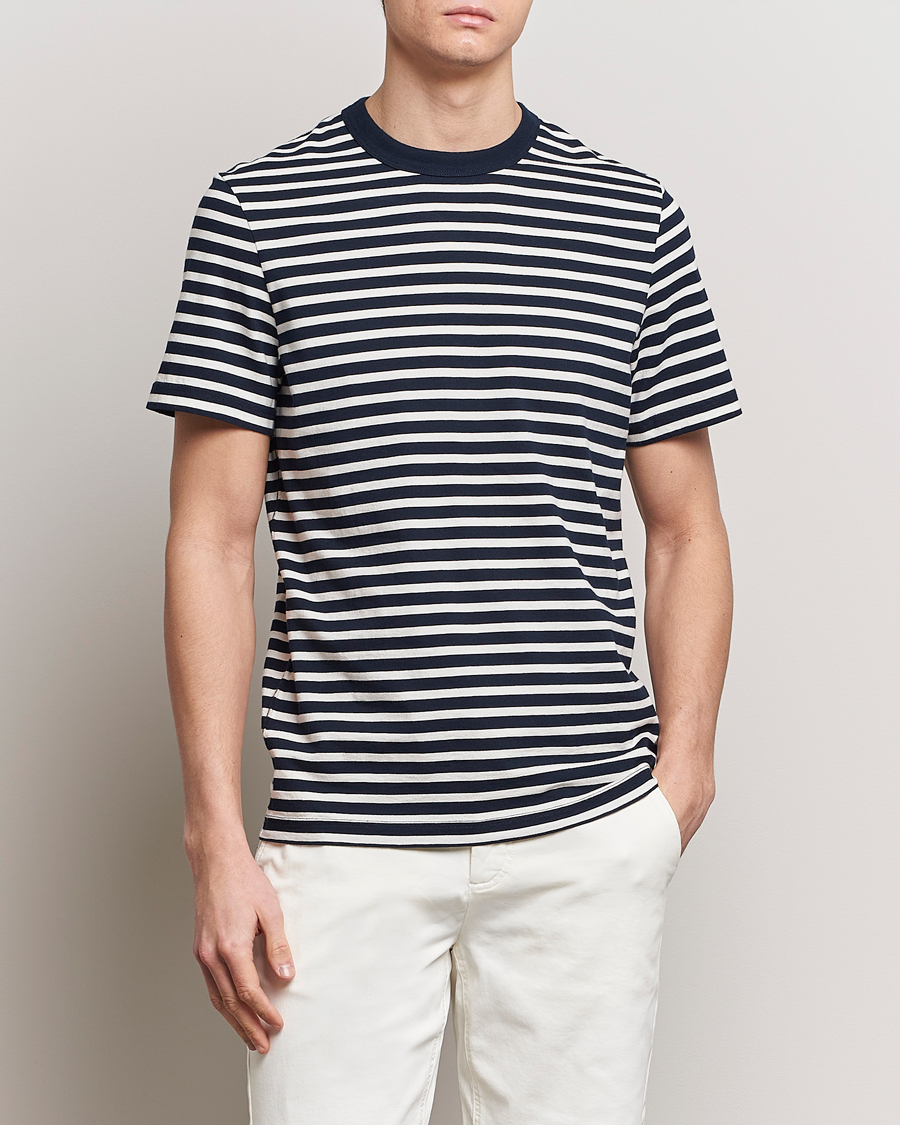 Herren | T-Shirts | Morris | Durwin Stripe Crew Neck T-Shirt Old Blue
