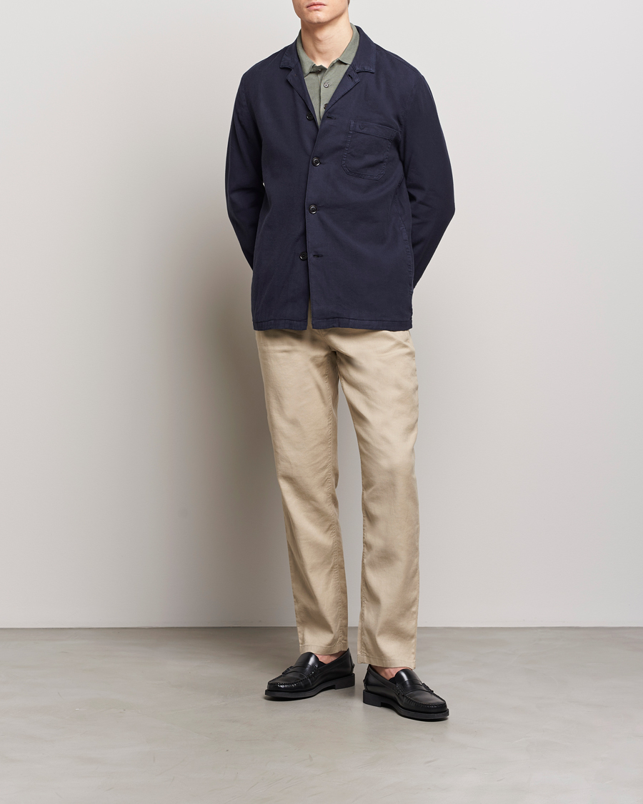 Herren | Hemden | Morris | Linen Shirt Jacket Navy