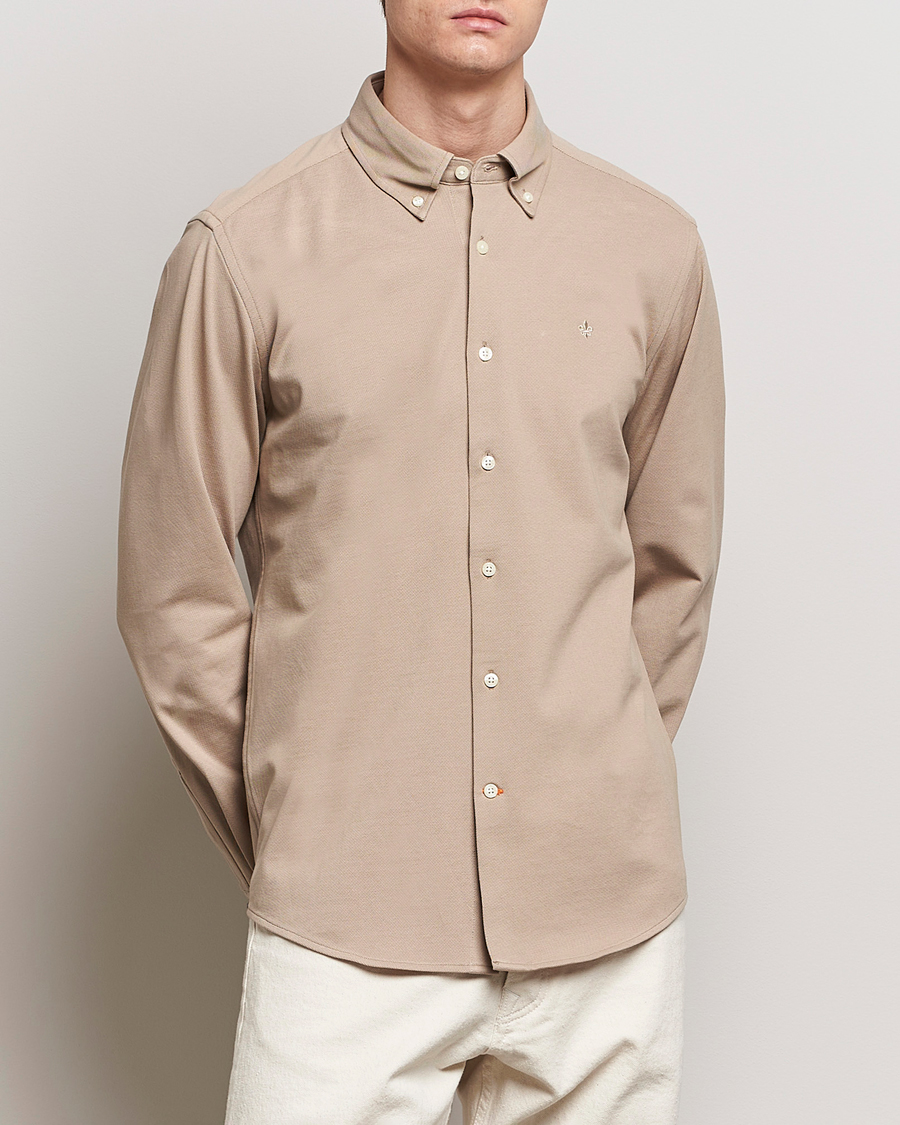 Herren | Freizeithemden | Morris | Eddie Slim Fit Pique Shirt Khaki