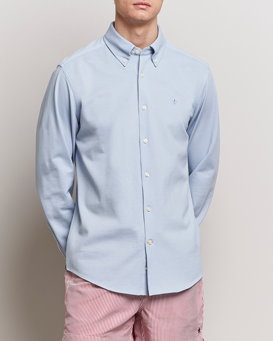 Herren | Freizeithemden | Morris | Eddie Slim Fit Pique Shirt Light Blue