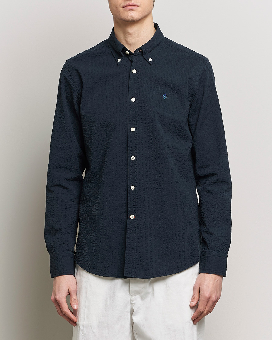 Men |  | Morris | Slim Fit Seersucker Shirt Navy