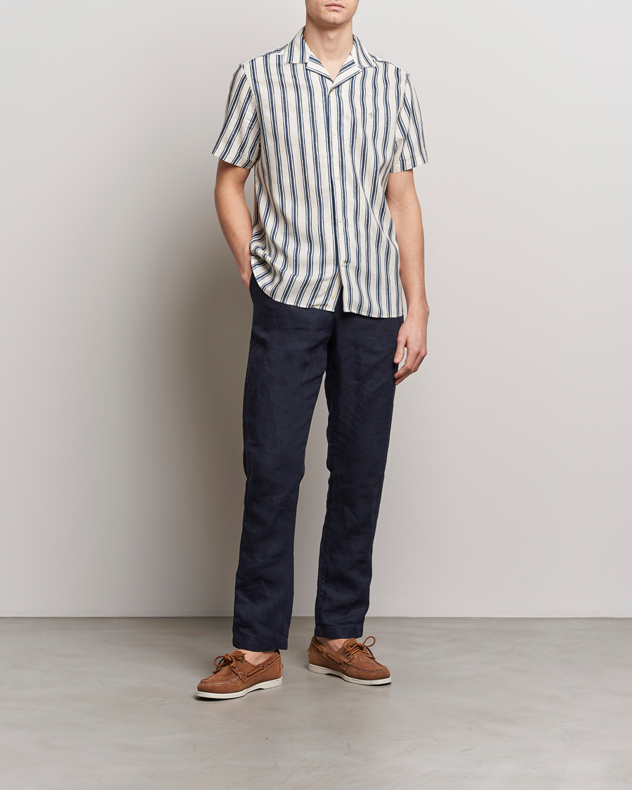 Herren | Hemden | Morris | Printed Short Sleeve Shirt Navy/Beige