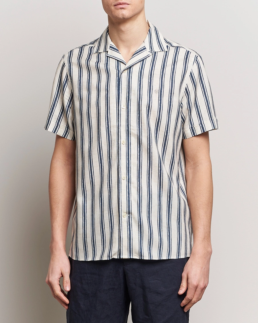 Herr | Kortärmade skjortor | Morris | Printed Short Sleeve Shirt Navy/Beige