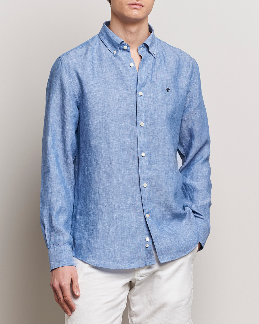 Herren | Smart Casual | Morris | Douglas Linen Button Down Shirt Blue