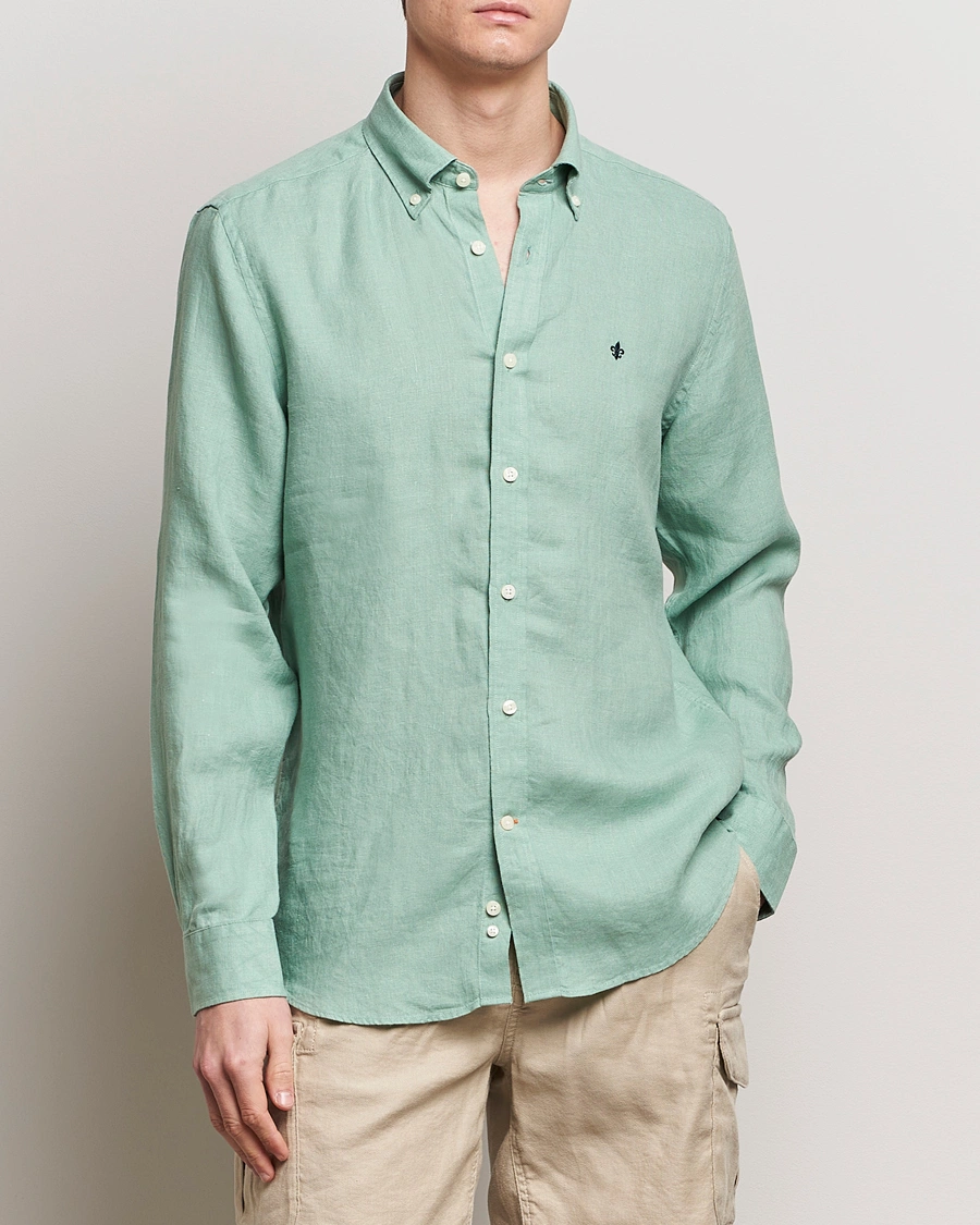 Herren | Neu im Onlineshop | Morris | Douglas Linen Button Down Shirt Light Green