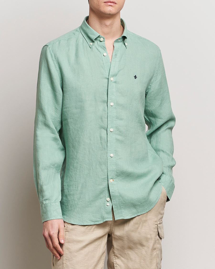 Herren | Smart Casual | Morris | Douglas Linen Button Down Shirt Light Green