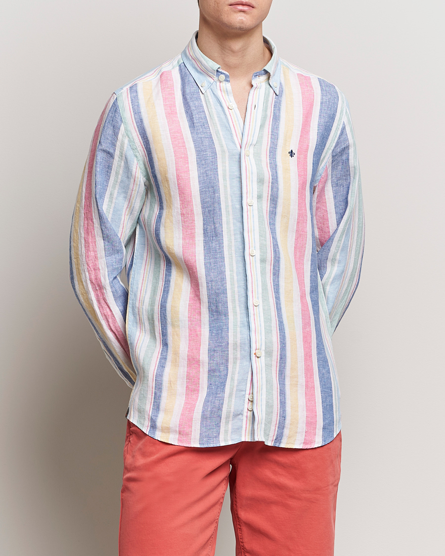 Herren | Leinenhemden | Morris | Happy Linen Stripe Shirt Light Blue