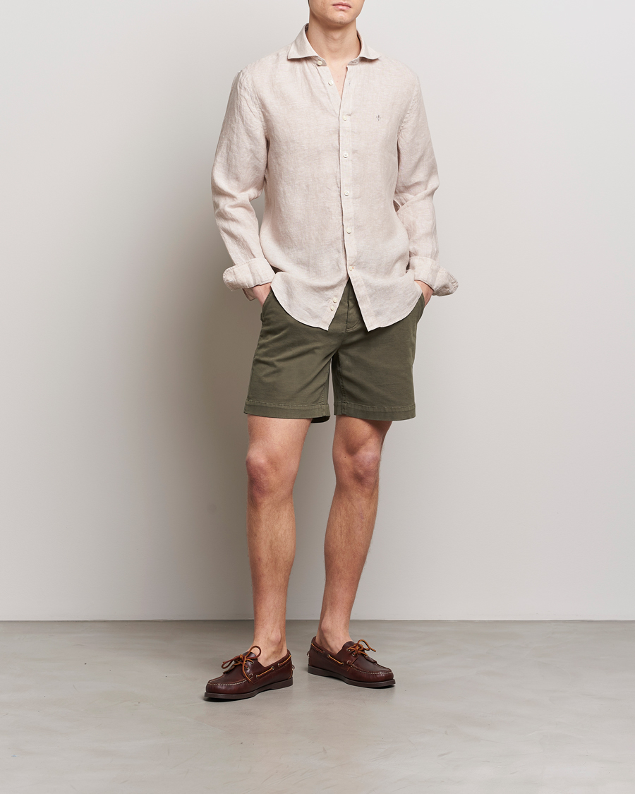Herren | Hemden | Morris | Slim Fit Linen Cut Away Shirt Khaki
