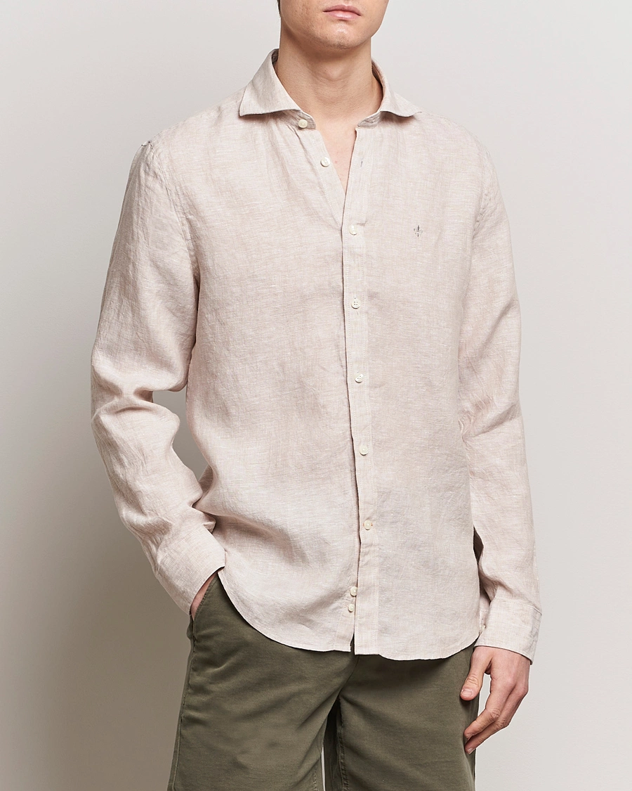 Herren | Smart Casual | Morris | Slim Fit Linen Cut Away Shirt Khaki