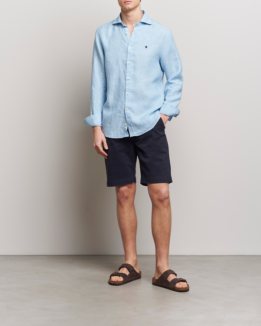Herren | Hemden | Morris | Slim Fit Linen Cut Away Shirt Light Blue