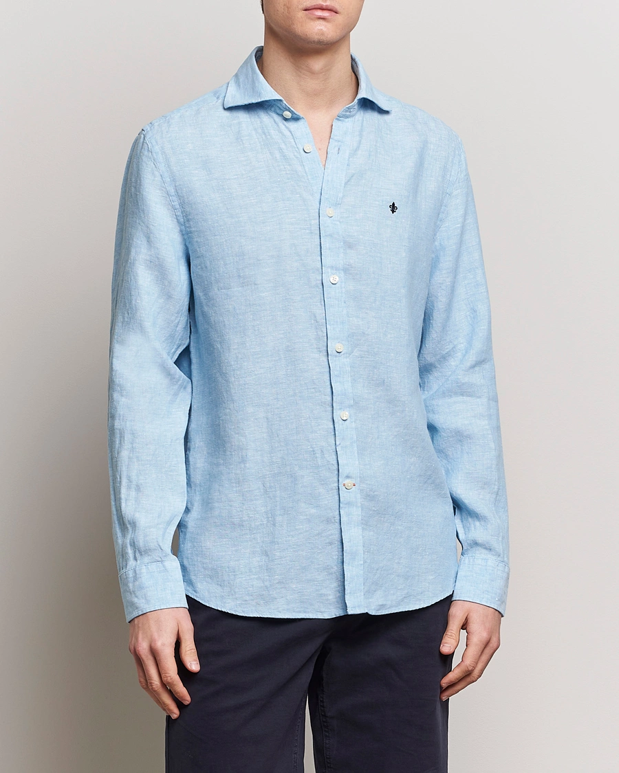 Herren | Smart Casual | Morris | Slim Fit Linen Cut Away Shirt Light Blue