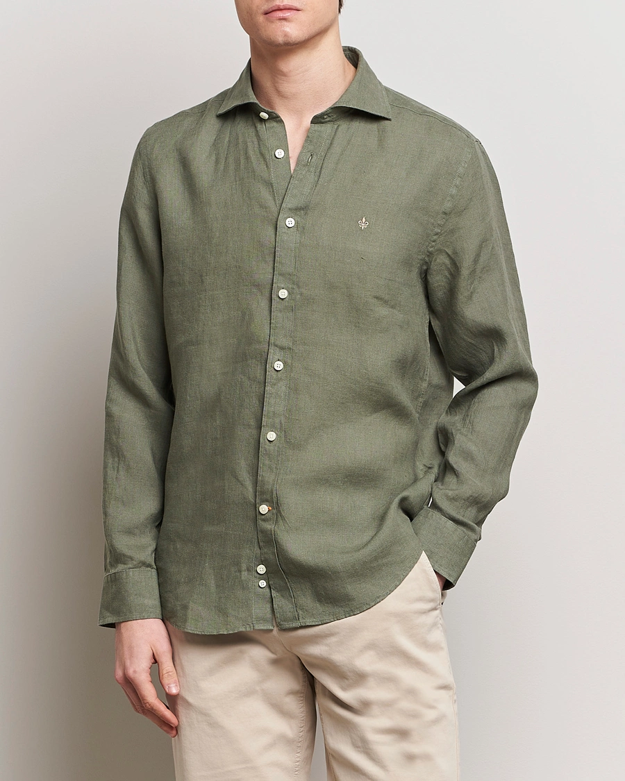 Herren | Neu im Onlineshop | Morris | Slim Fit Linen Cut Away Shirt Olive