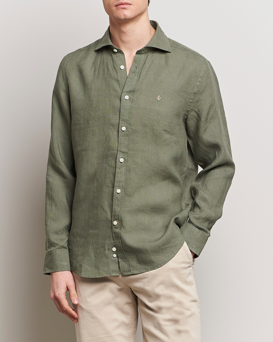 Herren | Leinenhemden | Morris | Slim Fit Linen Cut Away Shirt Olive