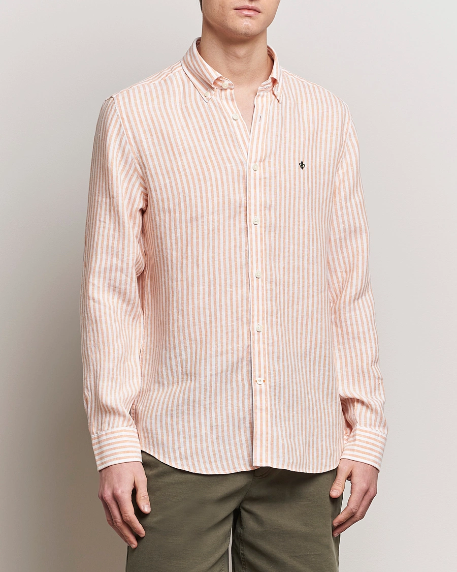 Herren | Freizeithemden | Morris | Douglas Linen Stripe Shirt Orange