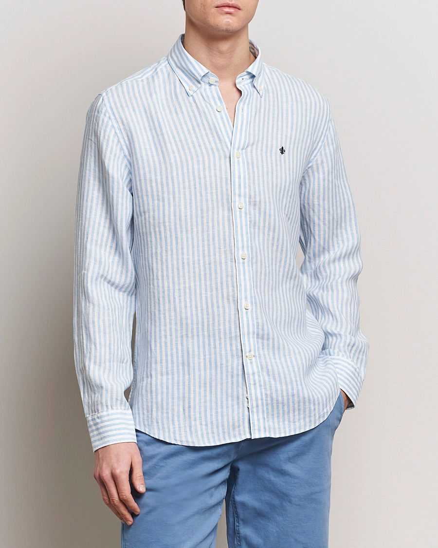 Herren |  | Morris | Douglas Linen Stripe Shirt Light Blue