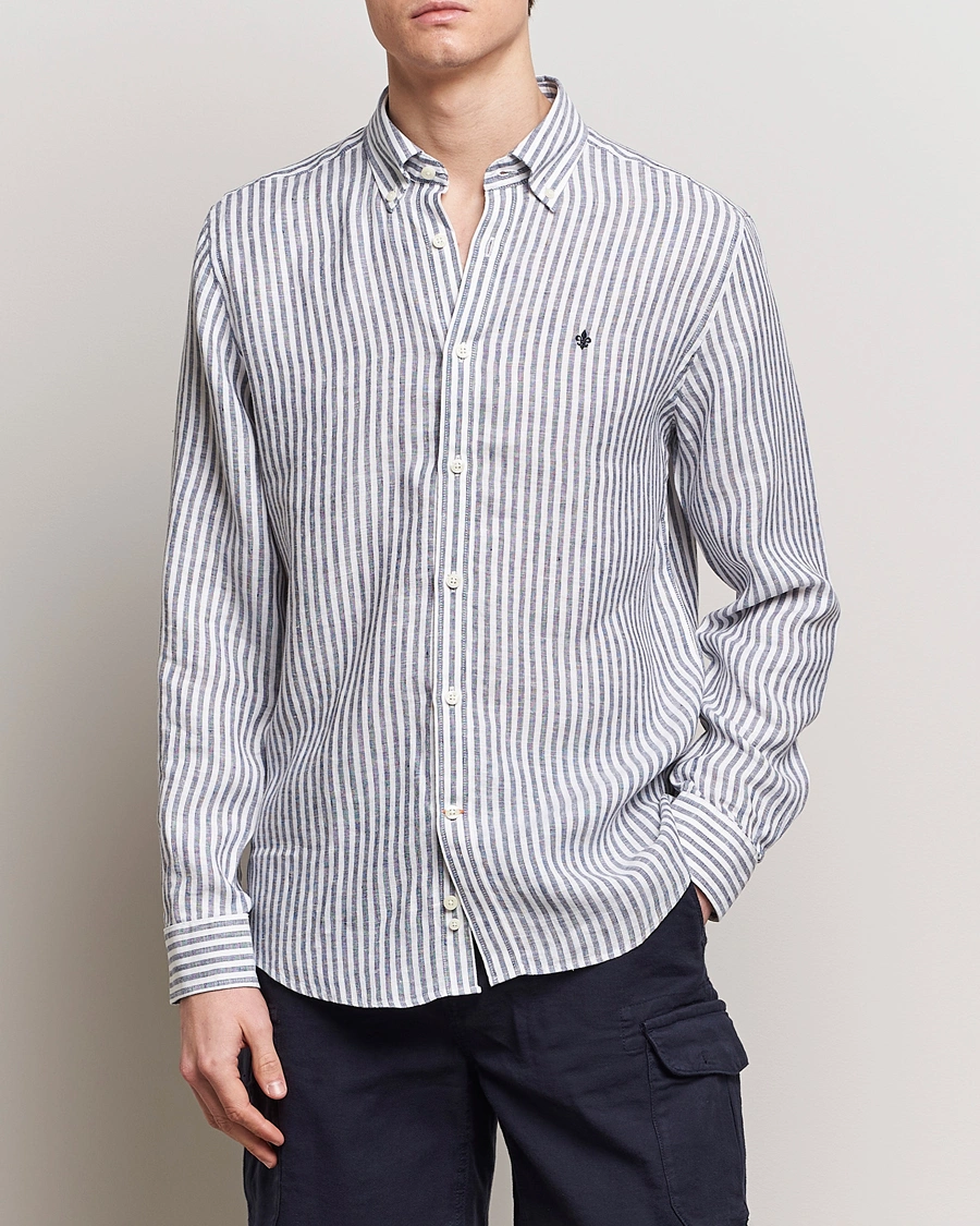 Herren | Smart Casual | Morris | Douglas Linen Stripe Shirt Navy