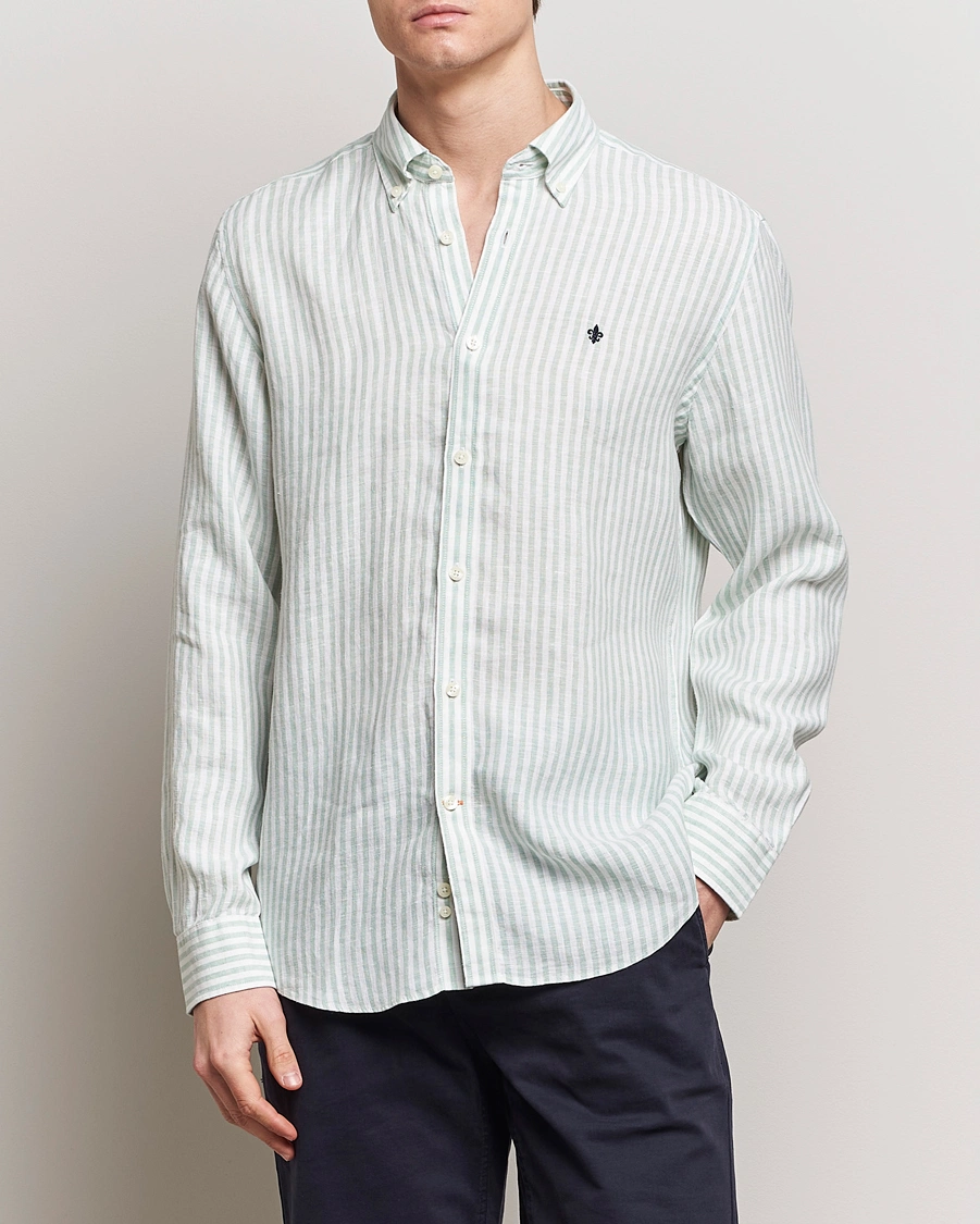 Herren | Leinenhemden | Morris | Douglas Linen Stripe Shirt Light Green