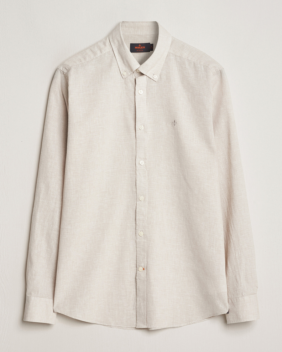 Herren | Hemden | Morris | Slim Fit Linen Check Shirt Khaki