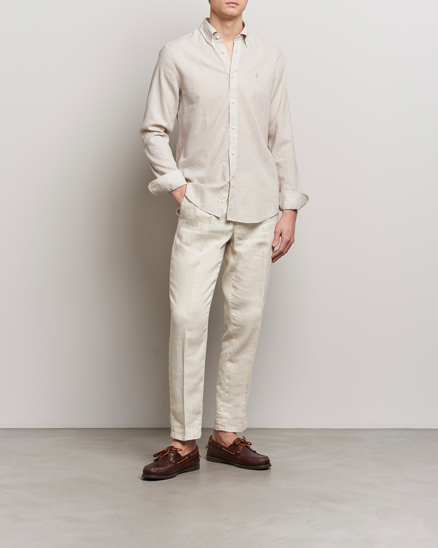 Herren | Hemden | Morris | Slim Fit Linen Check Shirt Khaki