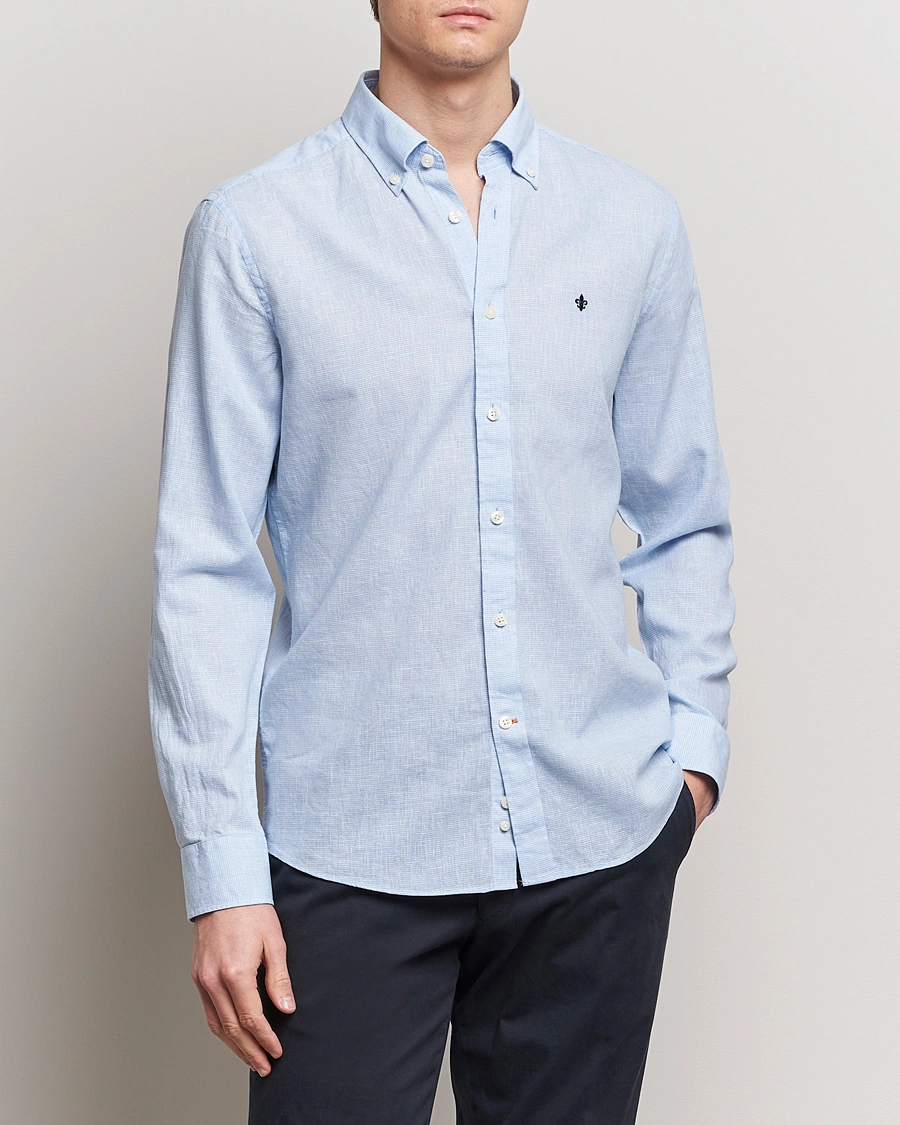 Herren | Hemden | Morris | Slim Fit Linen Check Shirt Light Blue