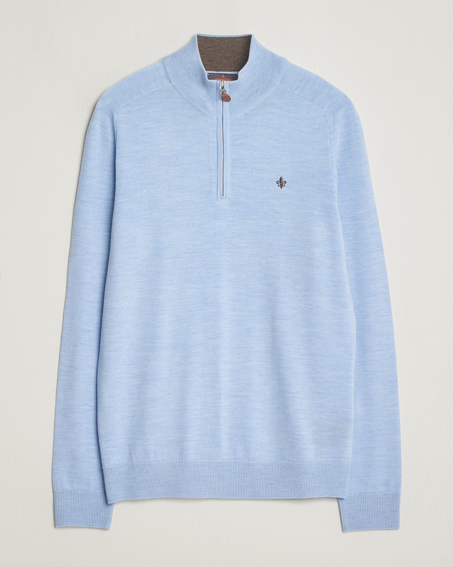 Herren | Pullover | Morris | John Merino Half Zip Light Blue