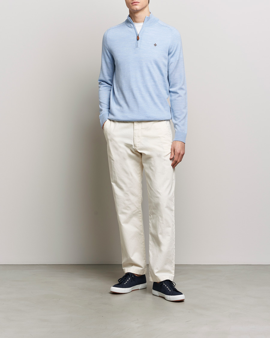 Herren | Pullover | Morris | John Merino Half Zip Light Blue