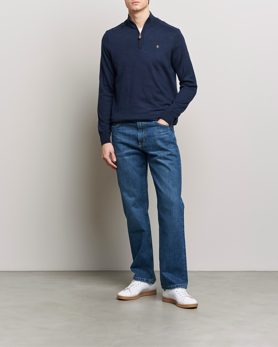 Herren | Pullover | Morris | John Merino Half Zip Blue