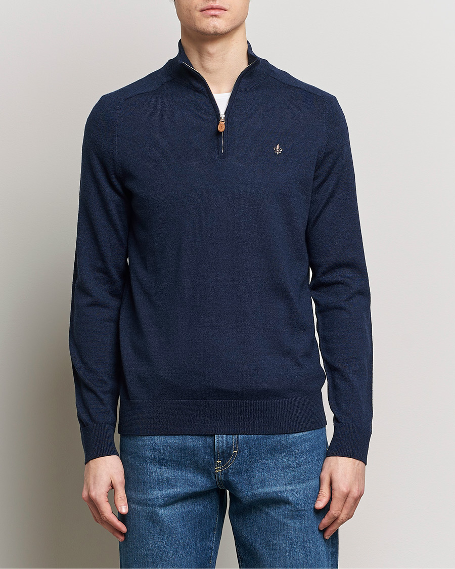 Herren | Pullover | Morris | John Merino Half Zip Blue