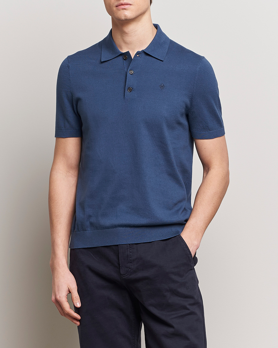Herren | Bestickte Polohemden | Morris | Cenric Cotton Knitted Short Sleeve Polo Navy