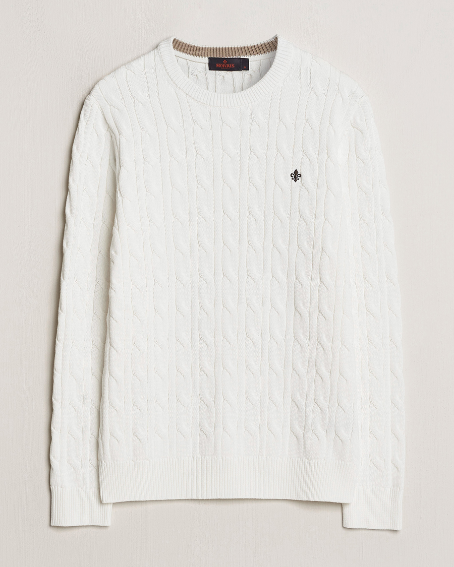 Herren | Pullover | Morris | Ethan Cotton Cable Crew Neck Off White
