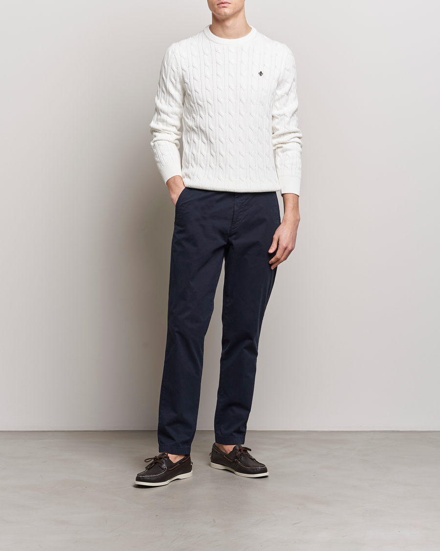 Herren | Pullover | Morris | Ethan Cotton Cable Crew Neck Off White