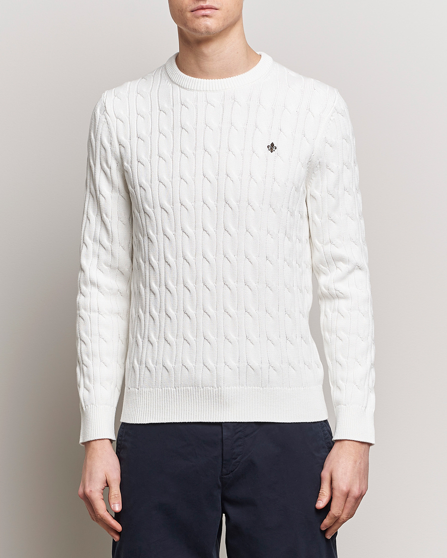 Herr | Stickade tröjor | Morris | Ethan Cotton Cable Crew Neck Off White