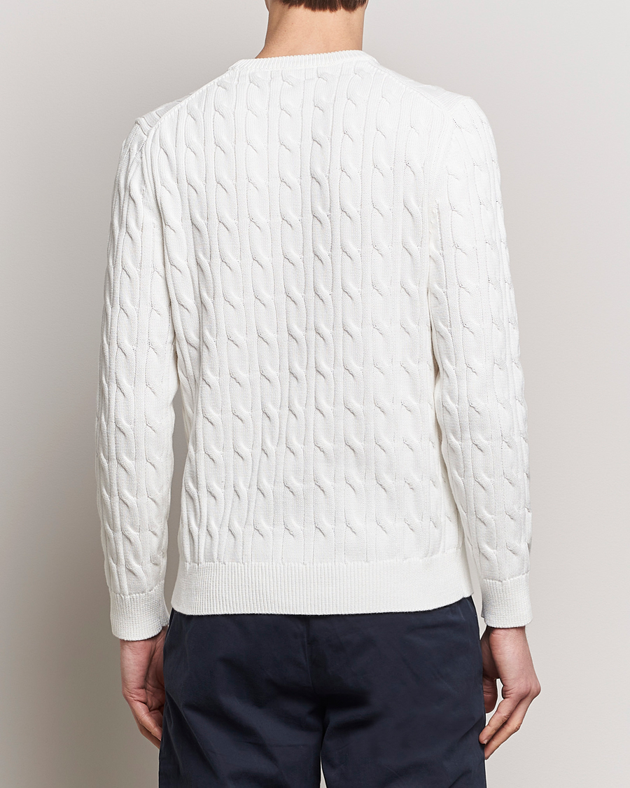 Herren | Pullover | Morris | Ethan Cotton Cable Crew Neck Off White