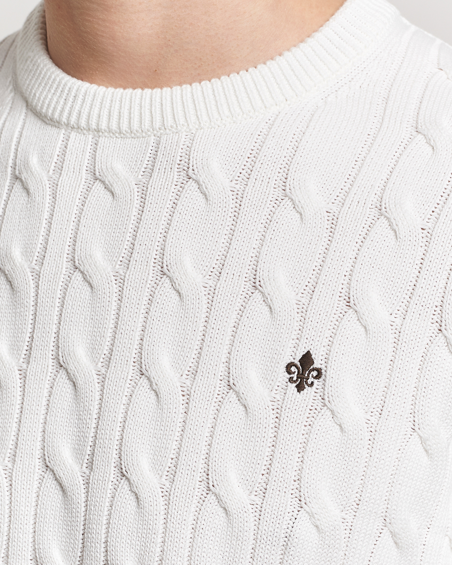 Herren | Pullover | Morris | Ethan Cotton Cable Crew Neck Off White