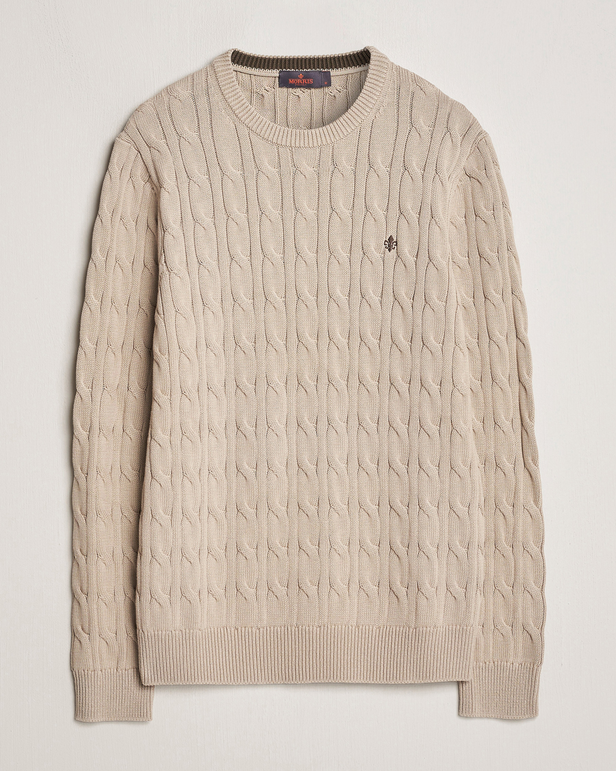 Herren | Pullover | Morris | Ethan Cotton Cable Crew Neck Khaki