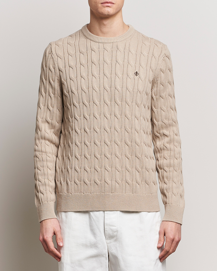 Herr | Stickade tröjor | Morris | Ethan Cotton Cable Crew Neck Khaki