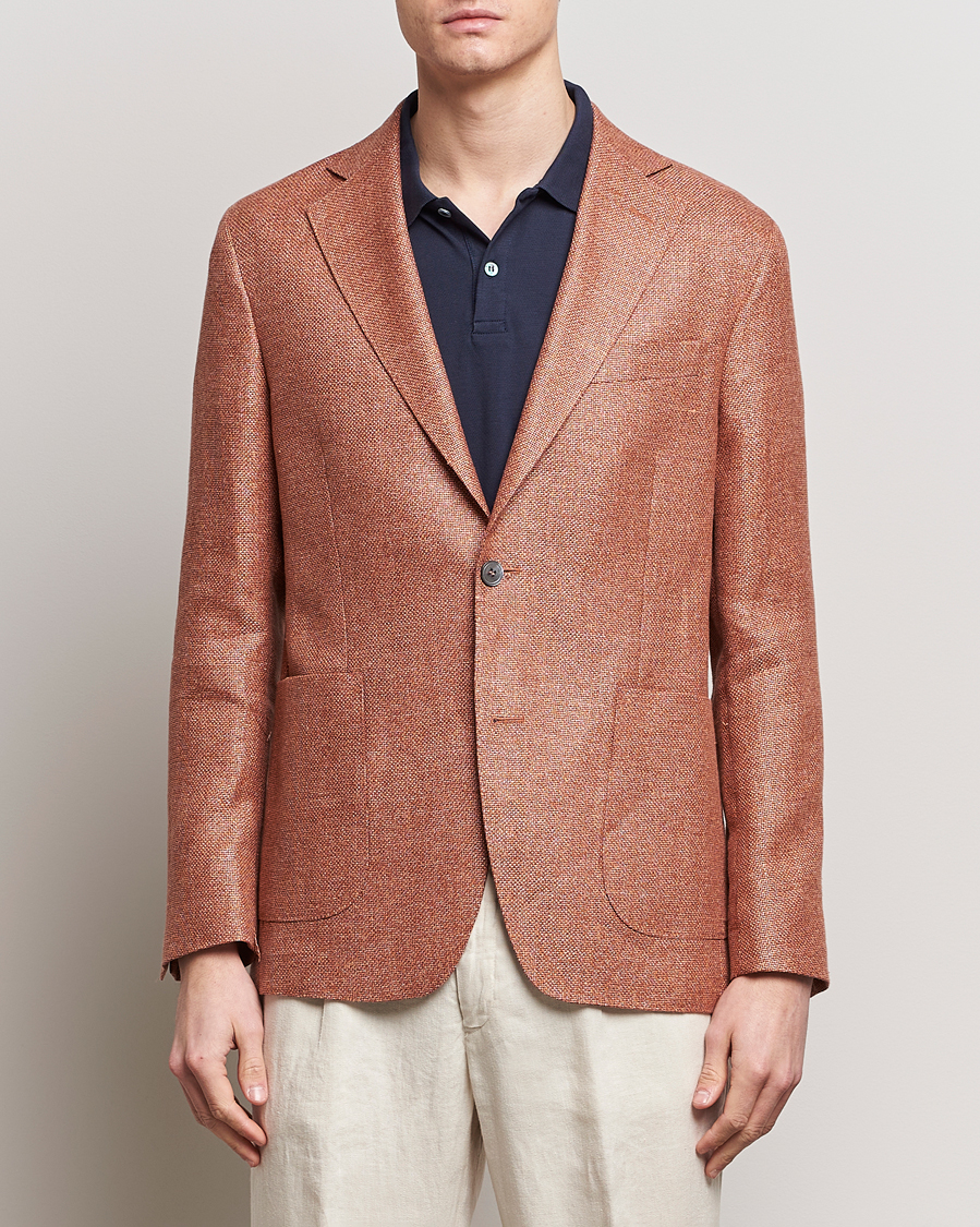 Herren | Smart Casual | Oscar Jacobson | Ferry Hopsack Hemp/Wool Blazer Orange