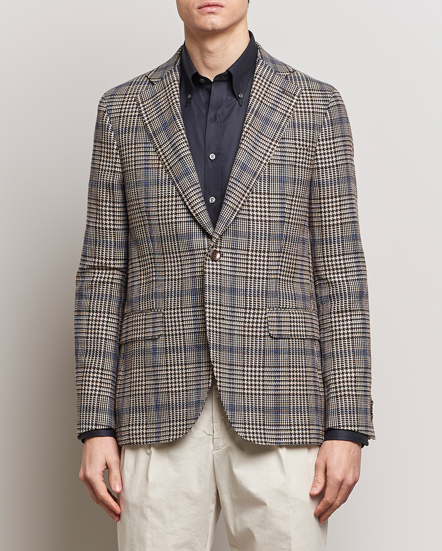 Herren | Business Casual | Oscar Jacobson | Ferry Soft Checked Cotton/Linen Blazer Beige