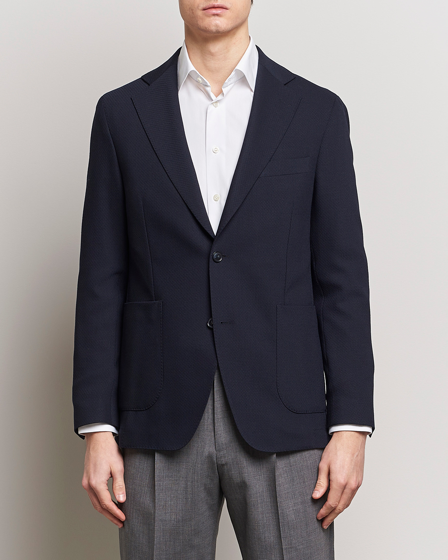 Men | Wool Blazers | Oscar Jacobson | Ferry Patch Soft Wool Blazer Navy