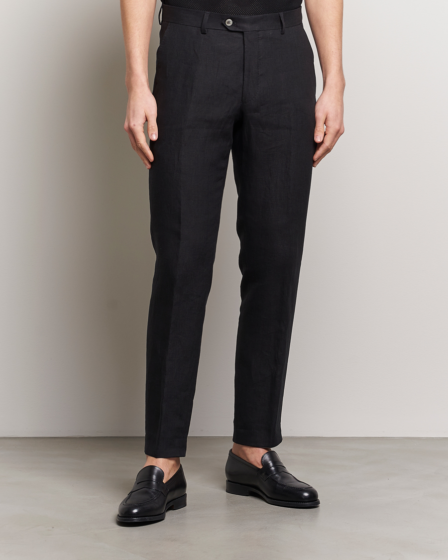 Herren | Leinenhosen | Oscar Jacobson | Denz Linen Trousers Black