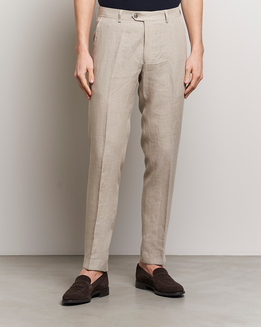 Herr | Linnebyxor | Oscar Jacobson | Denz Linen Trousers Beige