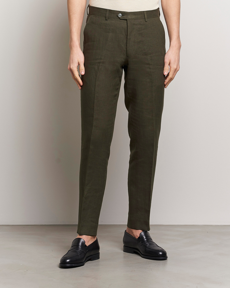 Herren | Business & Beyond | Oscar Jacobson | Denz Linen Trousers Olive