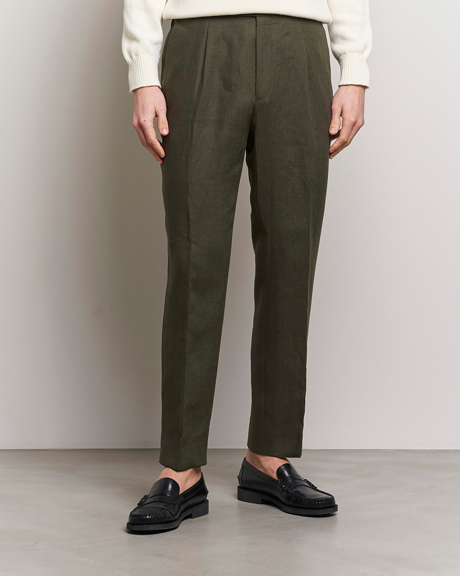 Herren | Business & Beyond | Oscar Jacobson | Delon Linen Trousers Olive