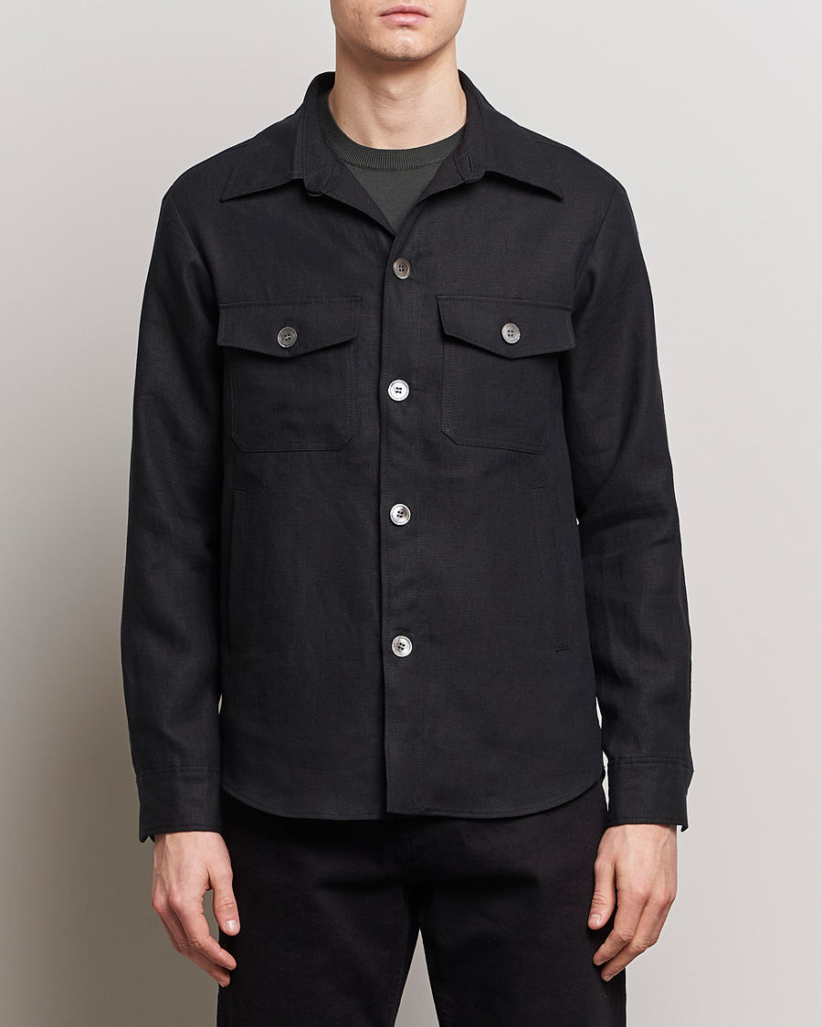 Herr | Overshirts | Oscar Jacobson | Maverick Linen Shirt Jacket Black