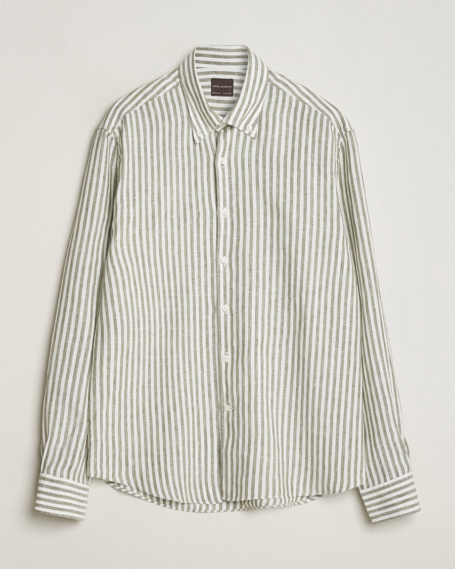 Herren | Hemden | Oscar Jacobson | Regular Fit Dress Stripe Linen Shirt Green