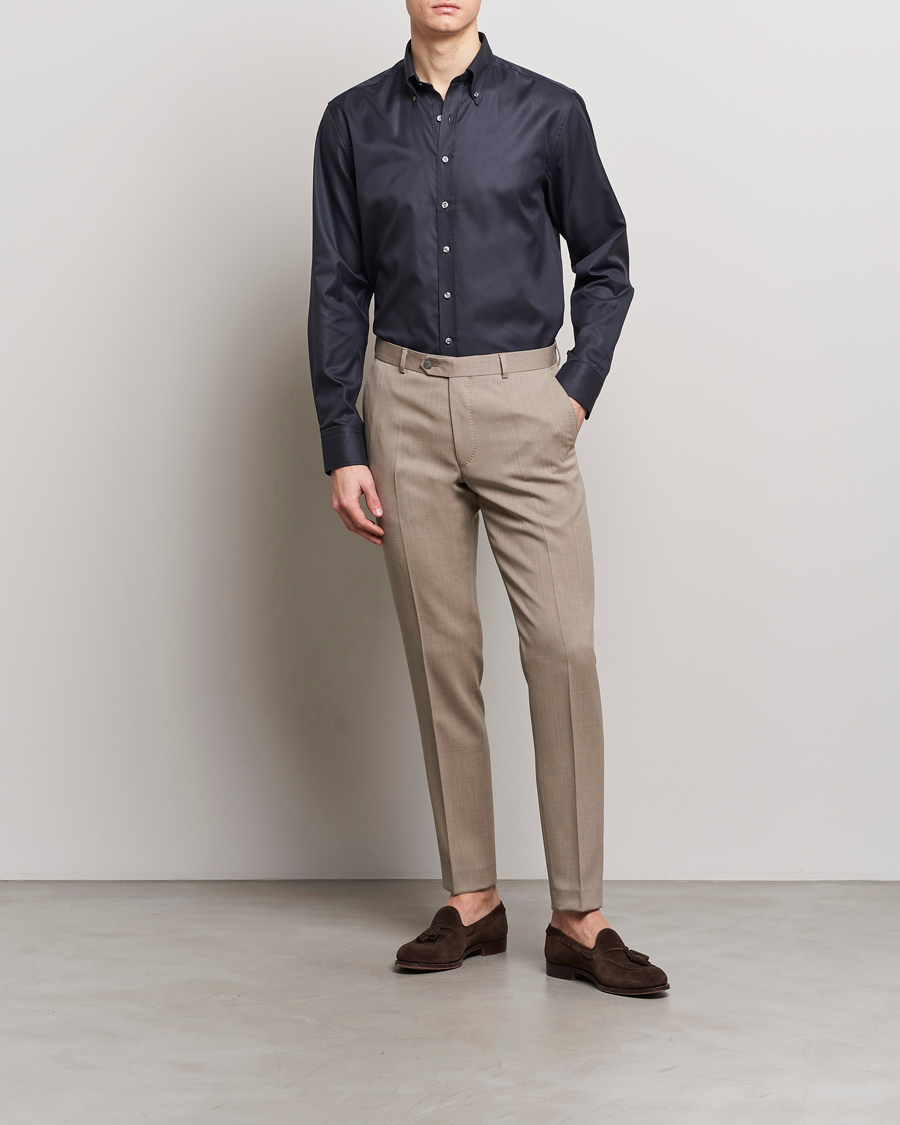 Herren | Hemden | Oscar Jacobson | Regular Fit Button Down Cotton Twill Shirt Black
