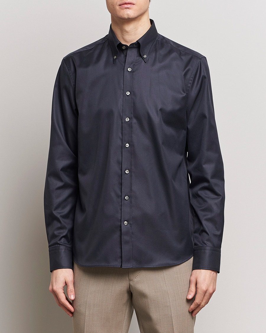 Herren | Freizeithemden | Oscar Jacobson | Regular Fit Button Down Cotton Twill Shirt Black