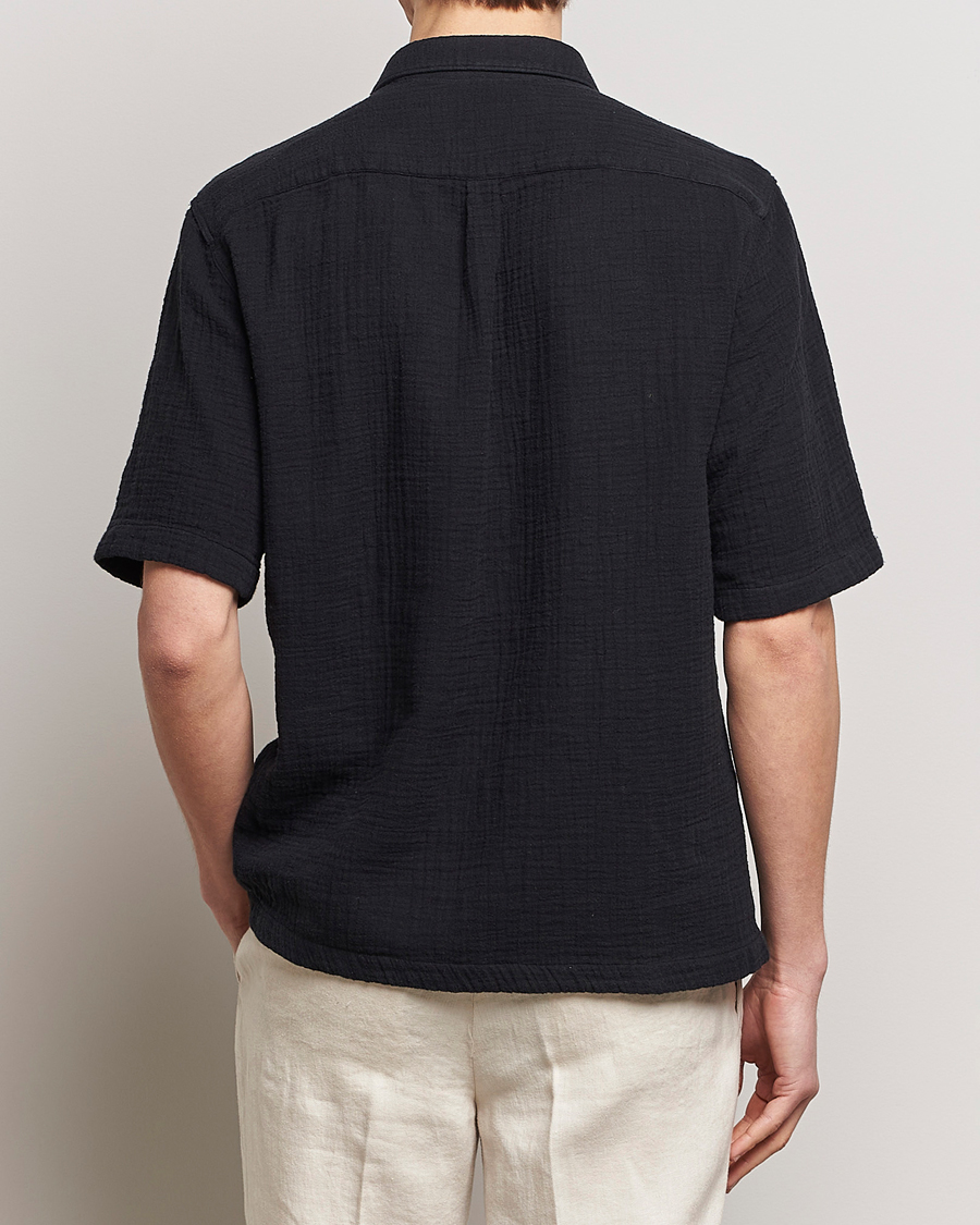 Herren | Hemden | Oscar Jacobson | Short Sleeve City Crepe Cotton Shirt Black