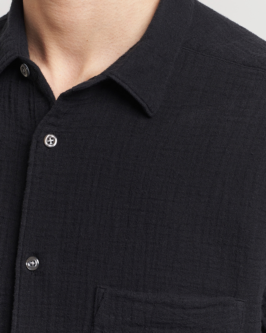 Herren | Hemden | Oscar Jacobson | Short Sleeve City Crepe Cotton Shirt Black