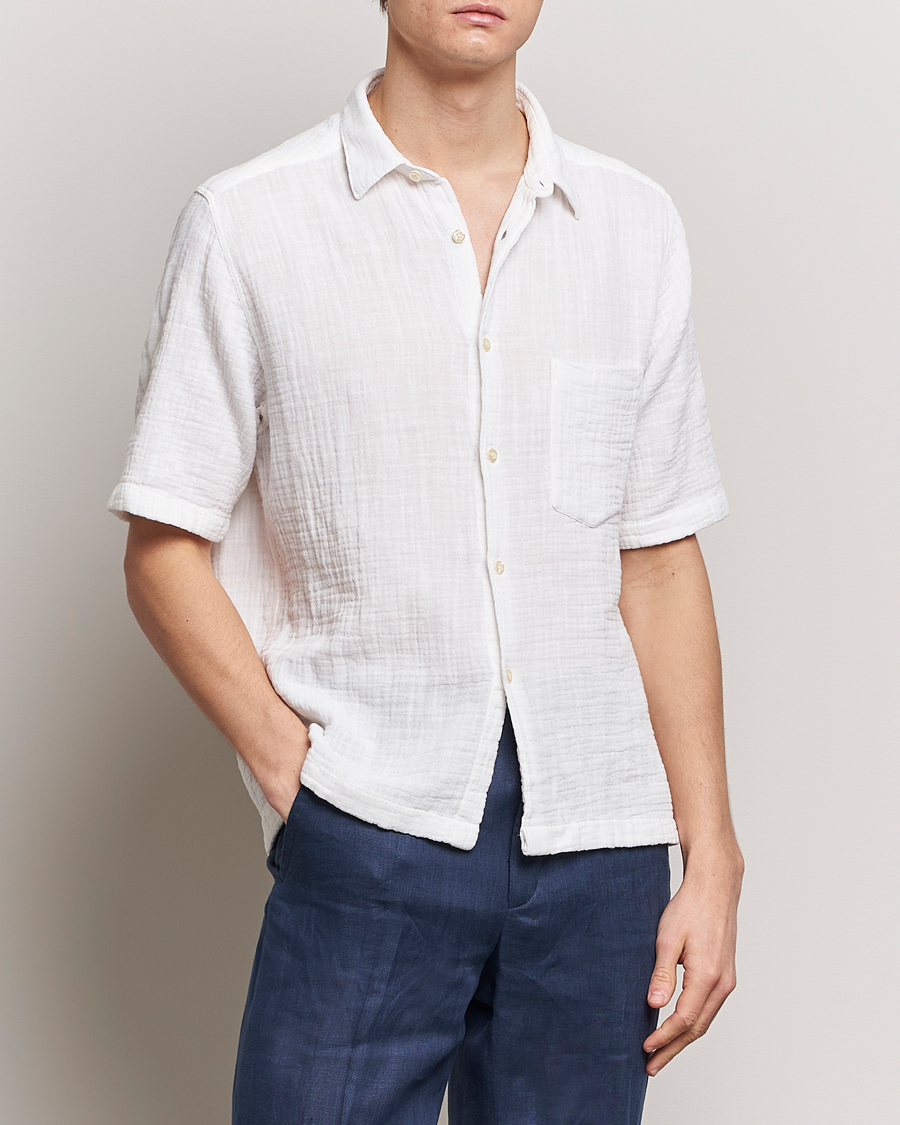 Herren | Hemden | Oscar Jacobson | Short Sleeve City Crepe Cotton Shirt White